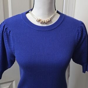 NINE WEST BRAND WOMEN'S BLUE SHORT SLEEVES RIBBED PULLOVER SWEATER SIZE XS